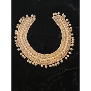 Vintage Faux Pearl Collar Bib Necklace 15" Satin Lined Cream Elegant Japan